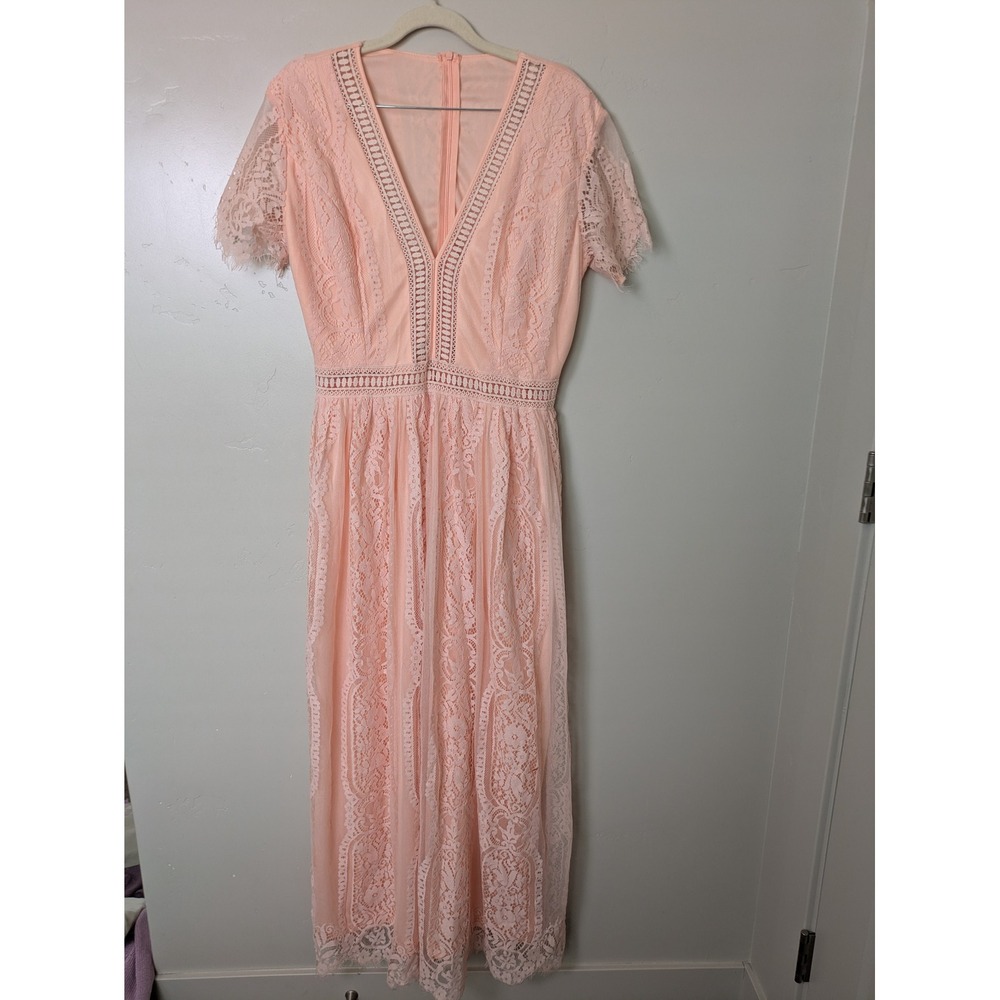 Lace Maxi Dress Pretty Pink Dainty Feminine Women's Size M Floral Boho